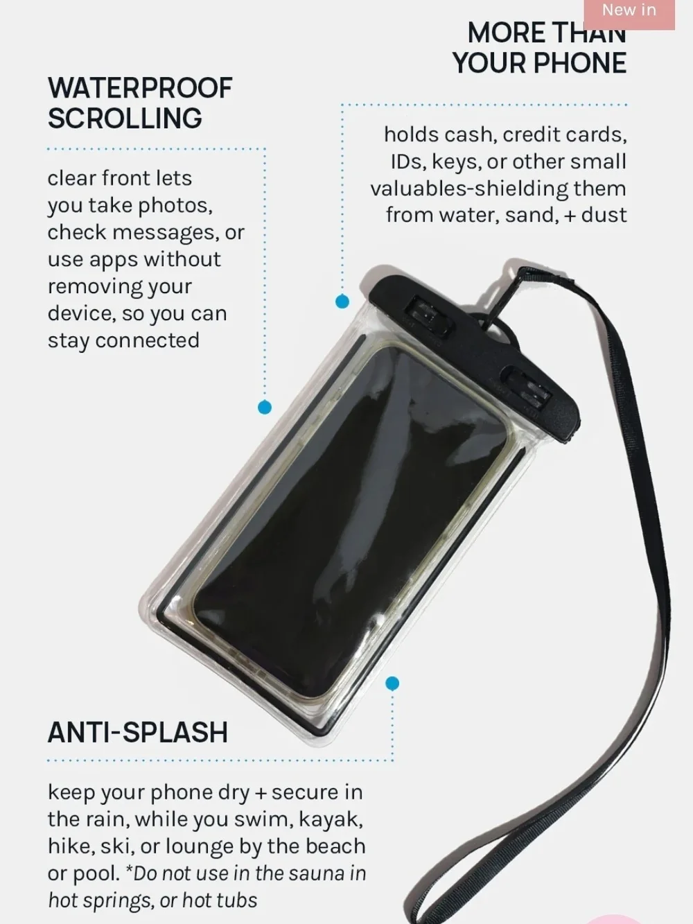 Universal Waterproof Black Phone Pouch with Lanyard BNIB